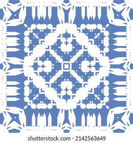Antique portuguese azulejo ceramic. Original design. Vector seamless pattern theme. Blue floral and abstract decor for scrapbooking, smartphone cases, T-shirts, bags or linens.