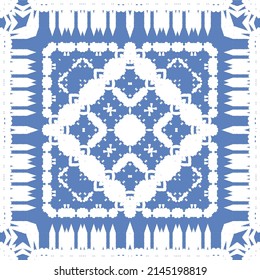 Antique portuguese azulejo ceramic. Original design. Vector seamless pattern theme. Blue floral and abstract decor for scrapbooking, smartphone cases, T-shirts, bags or linens.