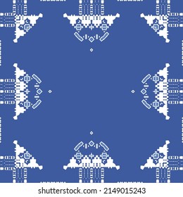 Antique portuguese azulejo ceramic. Original design. Vector seamless pattern theme. Blue floral and abstract decor for scrapbooking, smartphone cases, T-shirts, bags or linens.