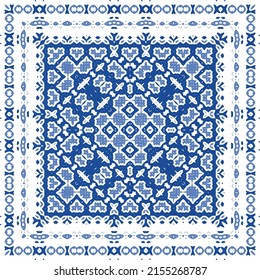 Antique portuguese azulejo ceramic. Original design. Vector seamless pattern theme. Blue floral and abstract decor for scrapbooking, smartphone cases, T-shirts, bags or linens.
