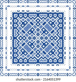 Antique portuguese azulejo ceramic. Original design. Vector seamless pattern theme. Blue floral and abstract decor for scrapbooking, smartphone cases, T-shirts, bags or linens.