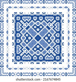 Antique portuguese azulejo ceramic. Original design. Vector seamless pattern theme. Blue floral and abstract decor for scrapbooking, smartphone cases, T-shirts, bags or linens.