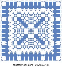 Antique portuguese azulejo ceramic. Original design. Vector seamless pattern theme. Blue floral and abstract decor for scrapbooking, smartphone cases, T-shirts, bags or linens.