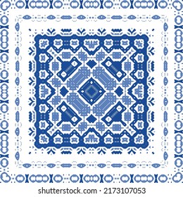 Antique portuguese azulejo ceramic. Original design. Vector seamless pattern theme. Blue floral and abstract decor for scrapbooking, smartphone cases, T-shirts, bags or linens.