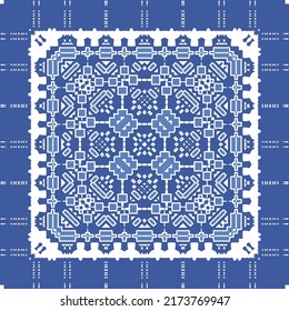 Antique portuguese azulejo ceramic. Original design. Vector seamless pattern theme. Blue floral and abstract decor for scrapbooking, smartphone cases, T-shirts, bags or linens.