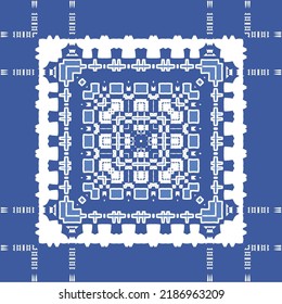Antique portuguese azulejo ceramic. Original design. Vector seamless pattern theme. Blue floral and abstract decor for scrapbooking, smartphone cases, T-shirts, bags or linens.