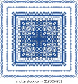 Antique portuguese azulejo ceramic. Original design. Vector seamless pattern theme. Blue floral and abstract decor for scrapbooking, smartphone cases, T-shirts, bags or linens.