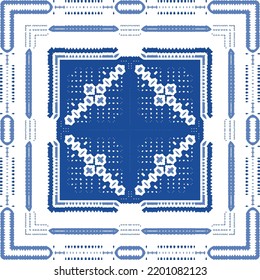 Antique portuguese azulejo ceramic. Original design. Vector seamless pattern theme. Blue floral and abstract decor for scrapbooking, smartphone cases, T-shirts, bags or linens.
