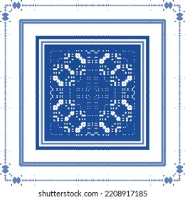 Antique portuguese azulejo ceramic. Original design. Vector seamless pattern theme. Blue floral and abstract decor for scrapbooking, smartphone cases, T-shirts, bags or linens.