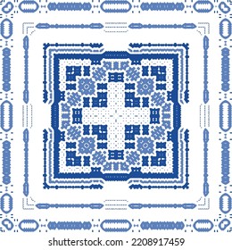 Antique portuguese azulejo ceramic. Original design. Vector seamless pattern theme. Blue floral and abstract decor for scrapbooking, smartphone cases, T-shirts, bags or linens.