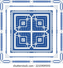 Antique portuguese azulejo ceramic. Original design. Vector seamless pattern theme. Blue floral and abstract decor for scrapbooking, smartphone cases, T-shirts, bags or linens.