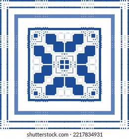 Antique portuguese azulejo ceramic. Original design. Vector seamless pattern theme. Blue floral and abstract decor for scrapbooking, smartphone cases, T-shirts, bags or linens.