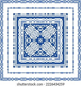 Antique portuguese azulejo ceramic. Original design. Vector seamless pattern theme. Blue floral and abstract decor for scrapbooking, smartphone cases, T-shirts, bags or linens.