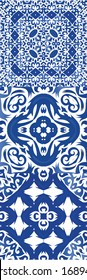 Antique portuguese azulejo ceramic. Set of vector seamless patterns. Minimal design. Blue floral and abstract decor for scrapbooking, smartphone cases, T-shirts, bags or linens.