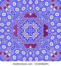 Antique portuguese azulejo ceramic. Stylish design. Vector seamless pattern collage. Blue floral and abstract decor for scrapbooking, smartphone cases, T-shirts, bags or linens.