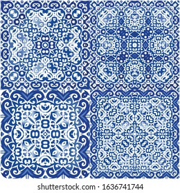 Antique portuguese azulejo ceramic. Stylish design. Vector seamless pattern concept. floral and abstract decor for scrapbooking, smartphone cases, T-shirts, bags or linens.