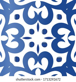 Antique portuguese azulejo ceramic. Stylish design. Vector seamless pattern trellis. Blue floral and abstract decor for scrapbooking, smartphone cases, T-shirts, bags or linens.
