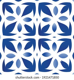 Antique portuguese azulejo ceramic. Stylish design. Vector seamless pattern arabesque. Blue floral and abstract decor for scrapbooking, smartphone cases, T-shirts, bags or linens.