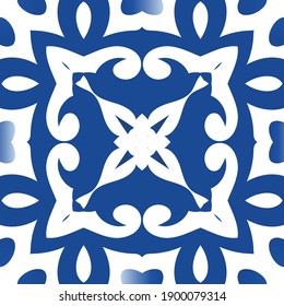 Antique portuguese azulejo ceramic. Universal design. Vector seamless pattern elements. Blue floral and abstract decor for scrapbooking, smartphone cases, T-shirts, bags or linens.