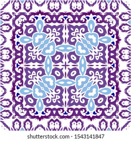 Antique portuguese azulejo ceramic. Vector seamless pattern texture. Colored design. Blue floral and abstract decor for scrapbooking, smartphone cases, T-shirts, bags or linens.