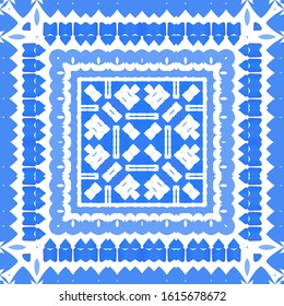 Antique portuguese azulejo ceramic. Vector seamless pattern collage. Original design. Blue floral and abstract decor for scrapbooking, smartphone cases, T-shirts, bags or linens.
