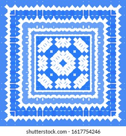 Antique portuguese azulejo ceramic. Vector seamless pattern collage. Original design. Blue floral and abstract decor for scrapbooking, smartphone cases, T-shirts, bags or linens.