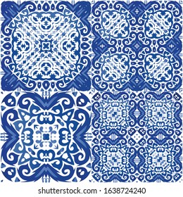 Antique portuguese azulejo ceramic. Vector seamless pattern elements. Colored design. floral and abstract decor for scrapbooking, smartphone cases, T-shirts, bags or linens.