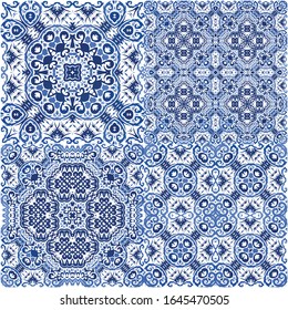 Antique portuguese azulejo ceramic. Vector seamless pattern texture. Stylish design. floral and abstract decor for scrapbooking, smartphone cases, T-shirts, bags or linens.