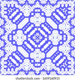 Antique portuguese azulejo ceramic. Vector seamless pattern collage. Original design. Blue floral and abstract decor for scrapbooking, smartphone cases, T-shirts, bags or linens.