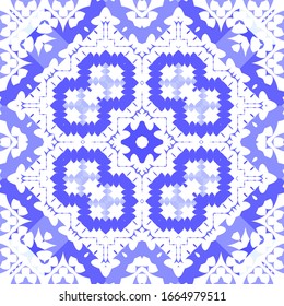 Antique portuguese azulejo ceramic. Vector seamless pattern collage. Original design. Blue floral and abstract decor for scrapbooking, smartphone cases, T-shirts, bags or linens.