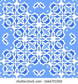 Antique portuguese azulejo ceramic. Vector seamless pattern trellis. Hand drawn design. Blue floral and abstract decor for scrapbooking, smartphone cases, T-shirts, bags or linens.