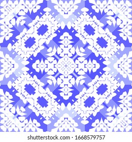 Antique portuguese azulejo ceramic. Vector seamless pattern collage. Original design. Blue floral and abstract decor for scrapbooking, smartphone cases, T-shirts, bags or linens.
