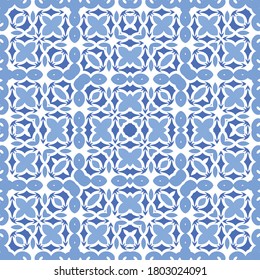 Antique portuguese azulejo ceramic. Vector seamless pattern trellis. Hand drawn design. Blue floral and abstract decor for scrapbooking, smartphone cases, T-shirts, bags or linens.