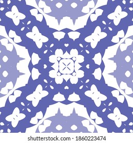 Antique portuguese azulejo ceramic. Vector seamless pattern collage. Original design. Blue floral and abstract decor for scrapbooking, smartphone cases, T-shirts, bags or linens.