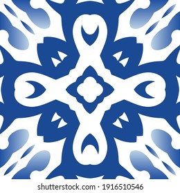Antique portuguese azulejo ceramic. Vector seamless pattern trellis. Original design. Blue floral and abstract decor for scrapbooking, smartphone cases, T-shirts, bags or linens.
