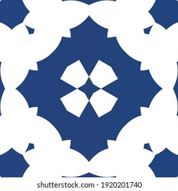 Antique portuguese azulejo ceramic. Vector seamless pattern collage. Creative design. Blue floral and abstract decor for scrapbooking, smartphone cases, T-shirts, bags or linens.