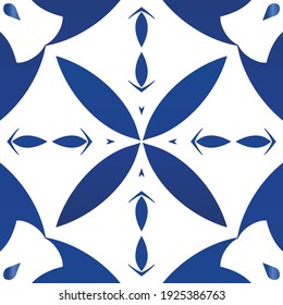 Antique portuguese azulejo ceramic. Vector seamless pattern elements. Minimal design. Blue floral and abstract decor for scrapbooking, smartphone cases, T-shirts, bags or linens.