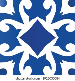 Antique portuguese azulejo ceramic. Vector seamless pattern poster. Graphic design. Blue floral and abstract decor for scrapbooking, smartphone cases, T-shirts, bags or linens.