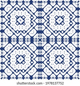 Antique portuguese azulejo ceramic. Vector seamless pattern trellis. Fashionable design. Blue floral and abstract decor for scrapbooking, smartphone cases, T-shirts, bags or linens.