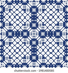 Antique portuguese azulejo ceramic. Vector seamless pattern trellis. Fashionable design. Blue floral and abstract decor for scrapbooking, smartphone cases, T-shirts, bags or linens.