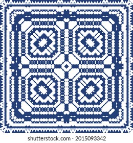 Antique portuguese azulejo ceramic. Vector seamless pattern poster. Minimal design. Blue floral and abstract decor for scrapbooking, smartphone cases, T-shirts, bags or linens.