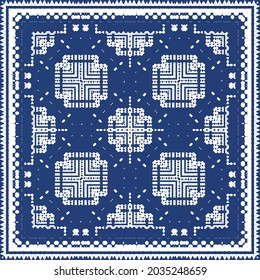 Antique portuguese azulejo ceramic. Vector seamless pattern poster. Minimal design. Blue floral and abstract decor for scrapbooking, smartphone cases, T-shirts, bags or linens.