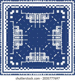 Antique portuguese azulejo ceramic. Vector seamless pattern poster. Minimal design. Blue floral and abstract decor for scrapbooking, smartphone cases, T-shirts, bags or linens.