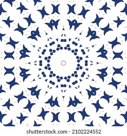 Antique portuguese azulejo ceramic. Vector seamless pattern poster. Colored design. Blue floral and abstract decor for scrapbooking, smartphone cases, T-shirts, bags or linens.