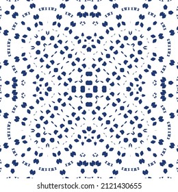 Antique portuguese azulejo ceramic. Vector seamless pattern collage. Kitchen design. Blue floral and abstract decor for scrapbooking, smartphone cases, T-shirts, bags or linens.