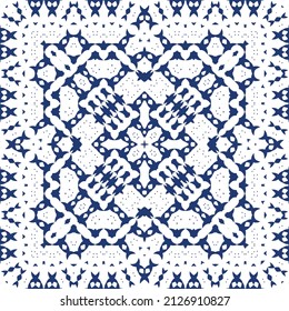 Antique portuguese azulejo ceramic. Vector seamless pattern poster. Colored design. Blue floral and abstract decor for scrapbooking, smartphone cases, T-shirts, bags or linens.
