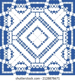 Antique portuguese azulejo ceramic. Vector seamless pattern collage. Colored design. Blue floral and abstract decor for scrapbooking, smartphone cases, T-shirts, bags or linens.