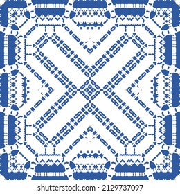 Antike portugiesische Azulejo Keramik. Vektornahtlose Mustercollage. Farbiges Design. Blauer, floraler und abstrakter Dekor für Scrapbooking, Smartphone-Kisten, T-Shirts, Taschen oder Wäsche.