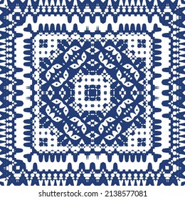 Antique portuguese azulejo ceramic. Vector seamless pattern poster. Colored design. Blue floral and abstract decor for scrapbooking, smartphone cases, T-shirts, bags or linens.
