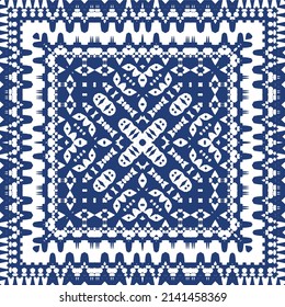 Antique portuguese azulejo ceramic. Vector seamless pattern poster. Colored design. Blue floral and abstract decor for scrapbooking, smartphone cases, T-shirts, bags or linens.